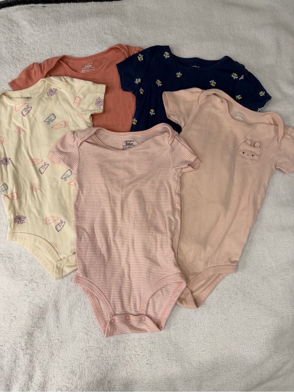 Carter's Baby Girls Short-Sleeve Bodysuit Pack - Pink, Navy, Cream, Coral